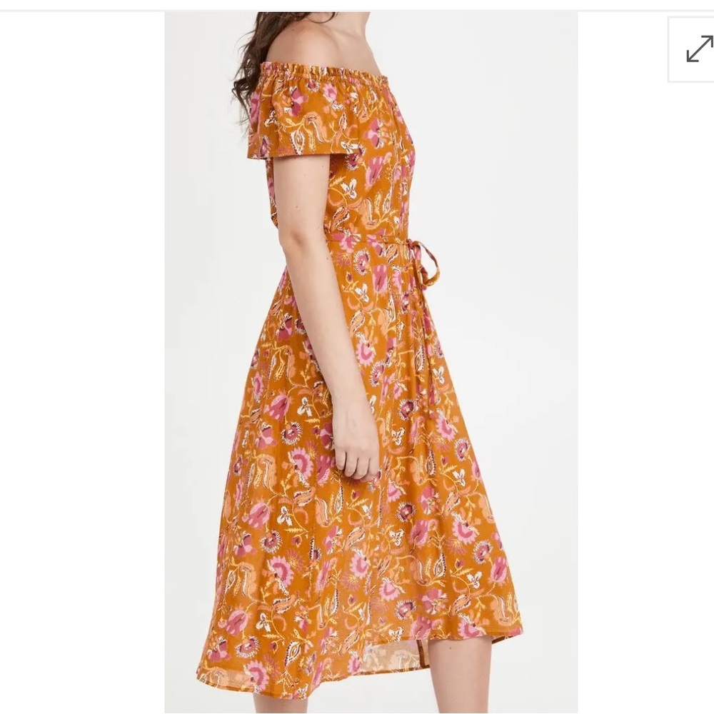New XiRENA poppy sunset Cotton Mustard Floral Midi sun Dress Off or On shoulder